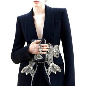 Alexander McQueen Orchid Embroidered Jeweled Leather Satchel / Shoulder Bag